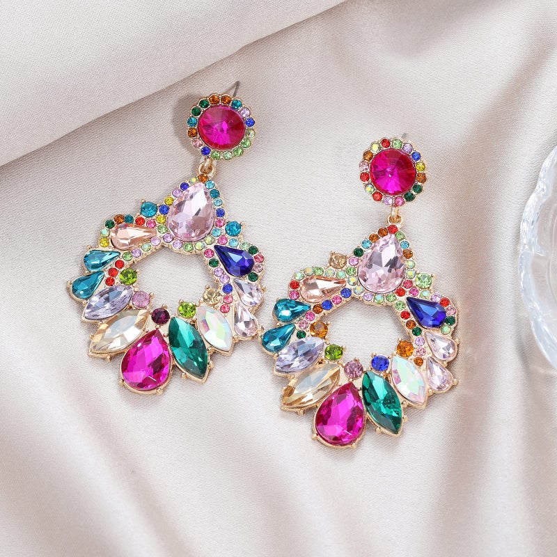 VANGETIMI Fashion Rhinestone Statement Drop Dangle Zinc Earrings Large Colorful Crystal Chandelier Earrings for Women Bridal Wedding Party Prom - Image 4