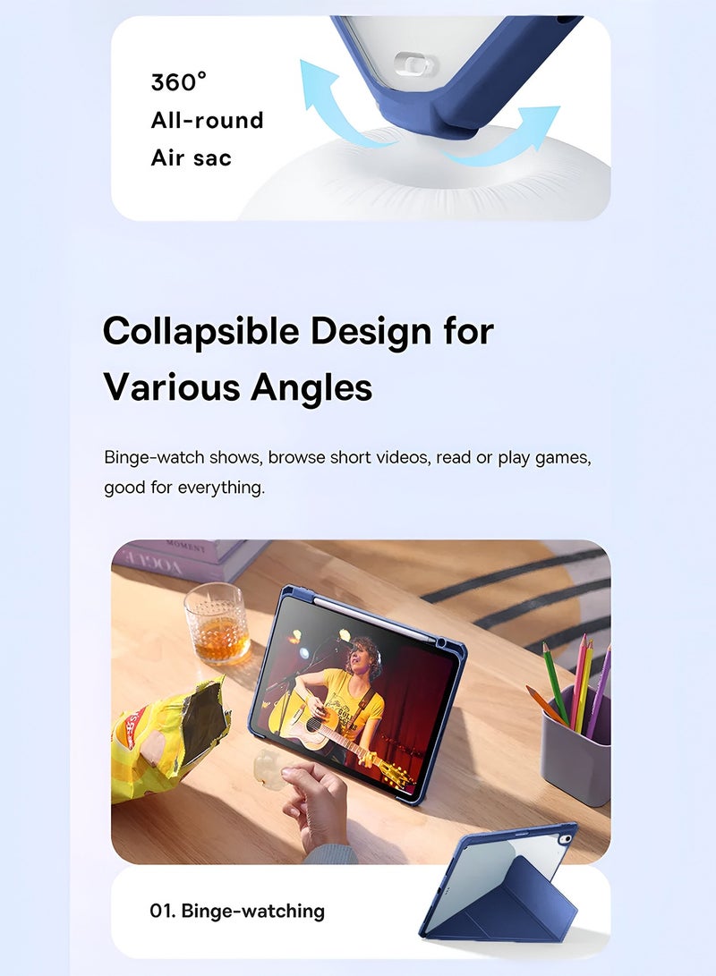 Wtech Apple iPad 2025 (11th Generation) A16 10.9 inch Symmetry 360 Smart Folio Series Auto Awake/Auto Sleep Leather Texture and Transparent Back with Pen Holder Case Cover - Navy Blue - Image 3