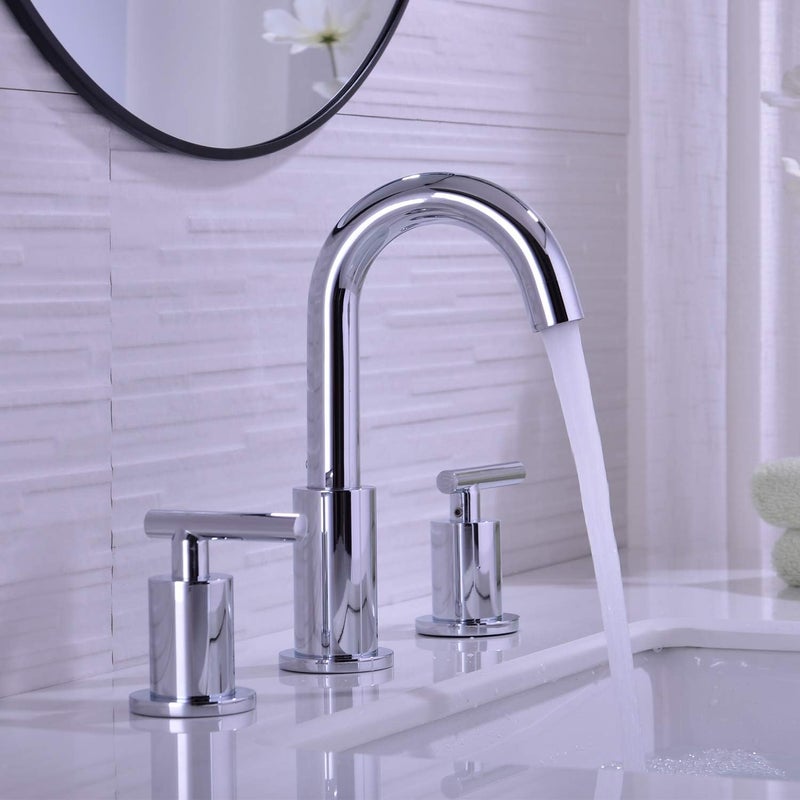 TRUSTMI 2-Handle 8 inch Widespread Brass Bathroom Vanity Sink Faucet with cUPC Water Supply Lines, Build-in Stopper Overflow Pop Up Drain Included,Chrome - Image 3