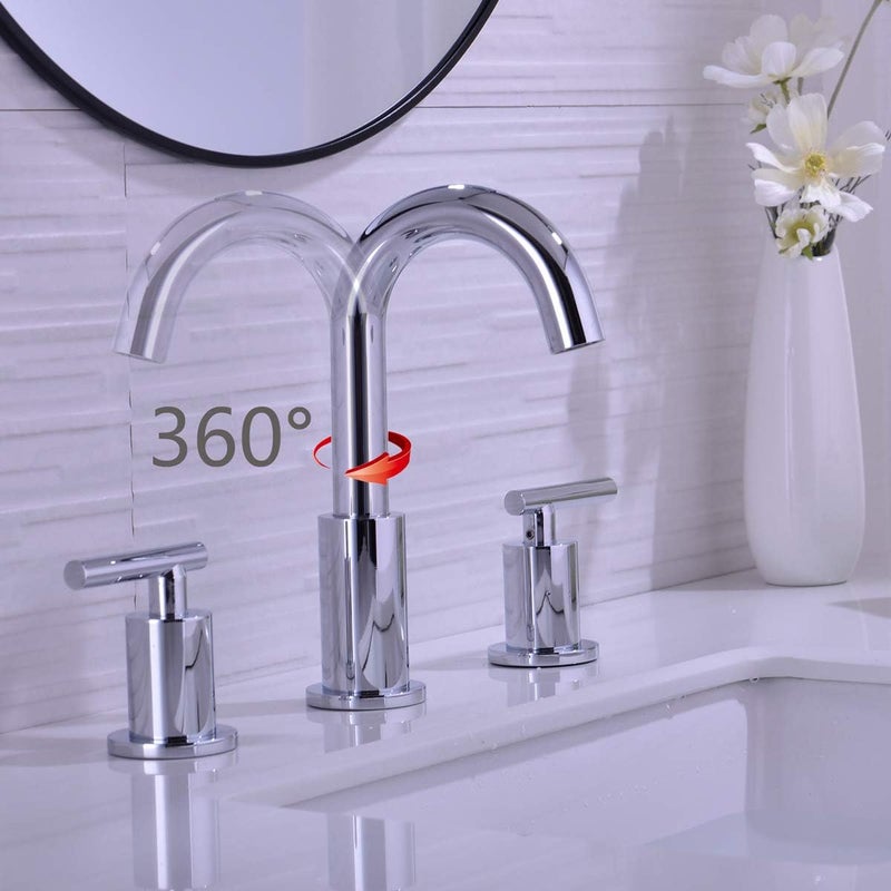 TRUSTMI 2-Handle 8 inch Widespread Brass Bathroom Vanity Sink Faucet with cUPC Water Supply Lines, Build-in Stopper Overflow Pop Up Drain Included,Chrome - Image 2