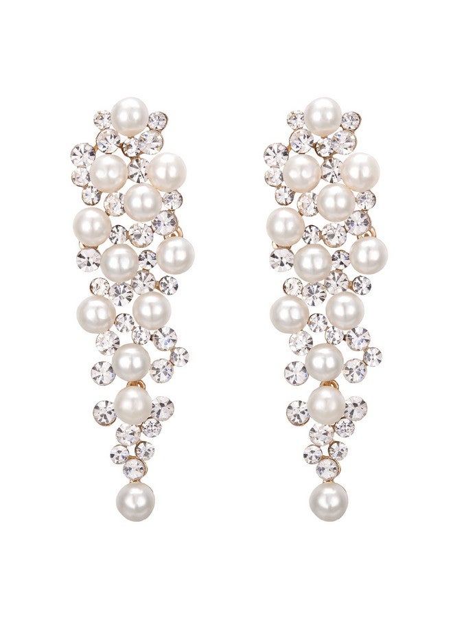 BriLove Wedding Bridal Earrings For Women Simulated Pearl Crystal Multi Beaded Cluster Chandelier Dangle Earrings Ivory Color Goldtoned - Image 1