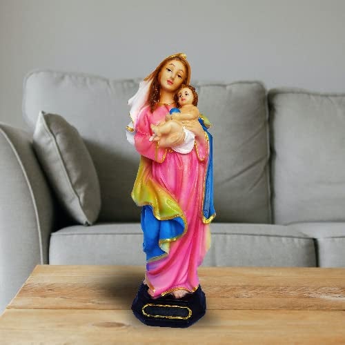 Newven Polymarble Madona Showpiece Idol Christian Statues Mother Mary Catholic Wall Decorative Figurine for Living Room 30 X 10X 8 Cm, Multicolour, 1 Piece - Image 1
