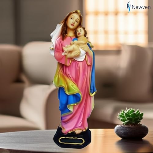 Newven Polymarble Madona Showpiece Idol Christian Statues Mother Mary Catholic Wall Decorative Figurine for Living Room 30 X 10X 8 Cm, Multicolour, 1 Piece - Image 4