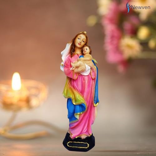 Newven Polymarble Madona Showpiece Idol Christian Statues Mother Mary Catholic Wall Decorative Figurine for Living Room 30 X 10X 8 Cm, Multicolour, 1 Piece - Image 2
