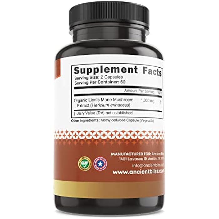 Ancient Bliss Lion's Mane Supplement (2 Month Supply)- 120 Vegan Mushroom Capsules- May Supports Mental Clarity, Energy & May Focus- Memory & Immune Support Mushroom Supplement - Image 2