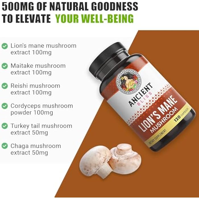 Ancient Bliss Lion's Mane Supplement (2 Month Supply)- 120 Vegan Mushroom Capsules- May Supports Mental Clarity, Energy & May Focus- Memory & Immune Support Mushroom Supplement - Image 5