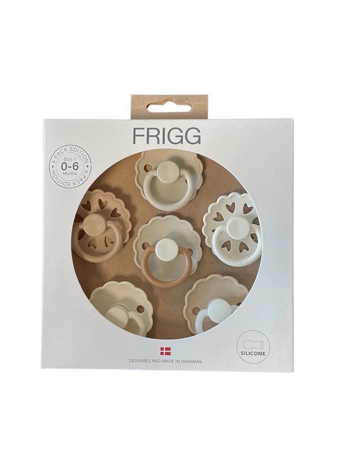 FRIGG Round Silicone Baby Pacifier 0-6M 6-Pack Cinnamon Charm - Size 1 - Image 1