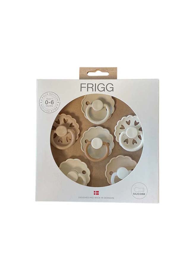 FRIGG Round Silicone Baby Pacifier 0-6M 6-Pack Cinnamon Charm - Size 1