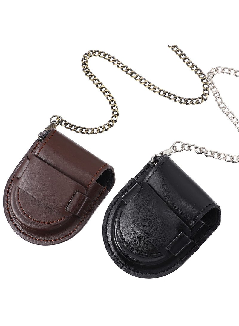 2Pcs Pocket Watch Pouch Leather Case Protector Holder- Waist Bag Storage Accessories - Image 1