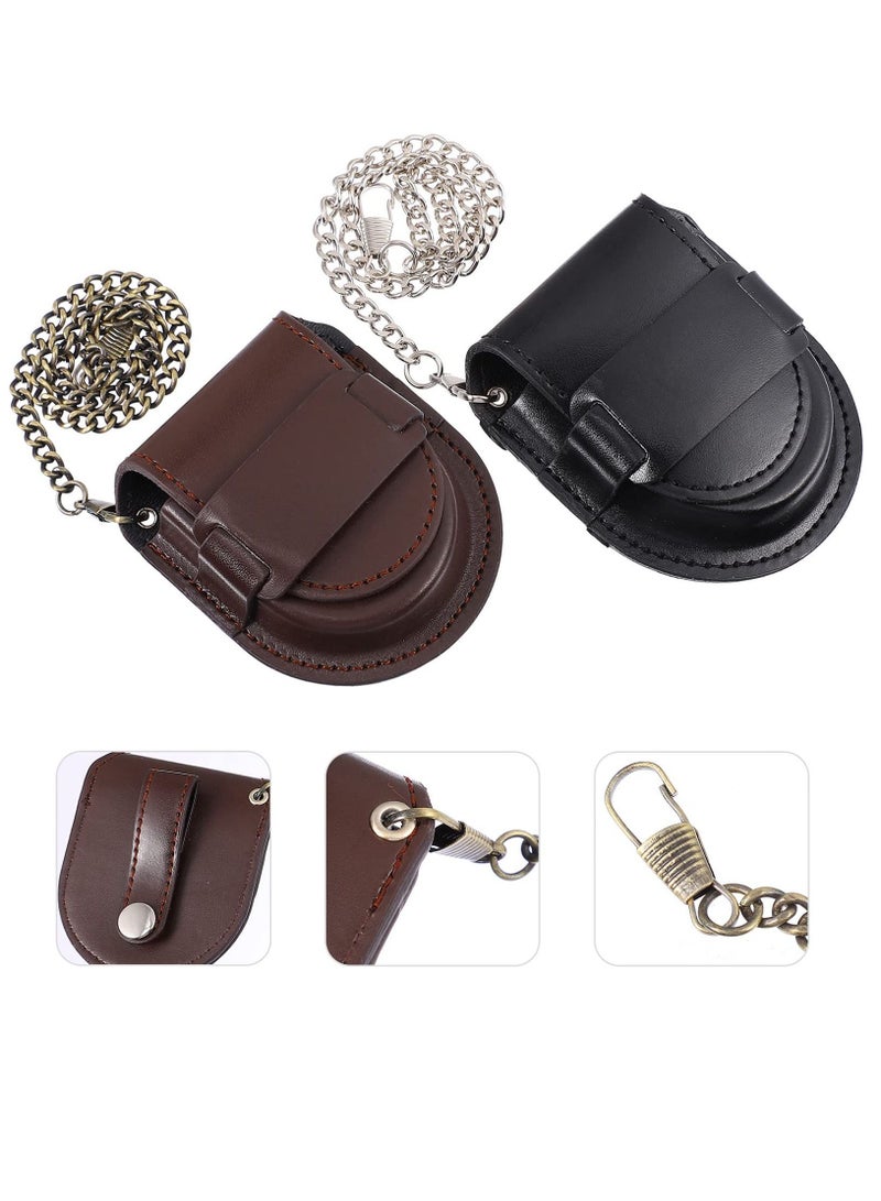 2Pcs Pocket Watch Pouch Leather Case Protector Holder- Waist Bag Storage Accessories - Image 3