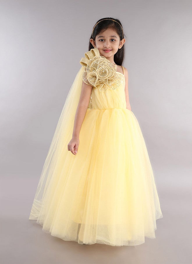 PinkChick Yellow Fit & Flare Maxi Dress for Girls - Image 3