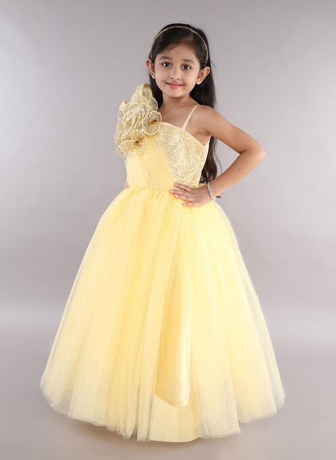PinkChick Yellow Fit & Flare Maxi Dress for Girls - Image 4