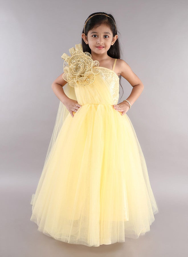 PinkChick Yellow Fit & Flare Maxi Dress for Girls - Image 1