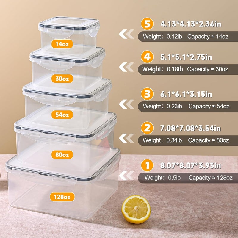 CLWVPCOT 5 Pack Large Food Storage Containers with Leak-Proof Lids, Stackable Kitchen Storage Bowls Sets (14/30/54/80/128 oz), Reusable Meal Prep Plastic Containers, BPA-Free, Dishwasher Safe - Image 3