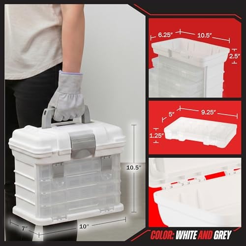 Stalwart Portable Tool Box Small Parts Organizer with Drawers and Customizable Compartments for Hardware Fishing Tackle Beads or Crafts by Stalwart White - Image 3