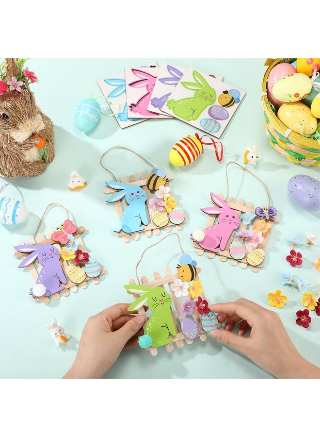 Geelin Geelin 24 Set Easter Craft Kits DIY Wooden Bunny Egg Bee Butterfly Ornaments with Artificial Flowers and Stick Make You Own Easter Handmade Artwork for Spring Party Favors Home Activity Decoration  - Image 4
