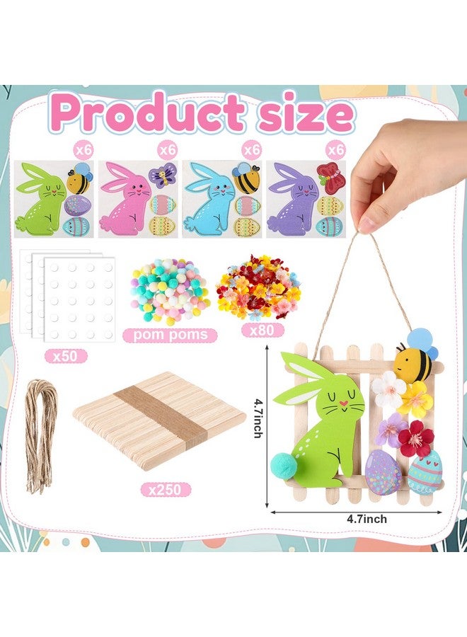Geelin Geelin 24 Set Easter Craft Kits DIY Wooden Bunny Egg Bee Butterfly Ornaments with Artificial Flowers and Stick Make You Own Easter Handmade Artwork for Spring Party Favors Home Activity Decoration  - Image 2