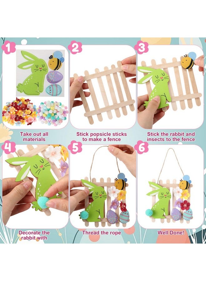 Geelin Geelin 24 Set Easter Craft Kits DIY Wooden Bunny Egg Bee Butterfly Ornaments with Artificial Flowers and Stick Make You Own Easter Handmade Artwork for Spring Party Favors Home Activity Decoration  - Image 3
