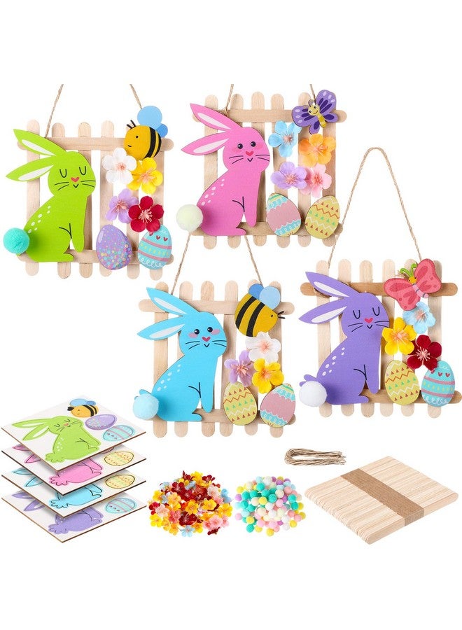 Geelin Geelin 24 Set Easter Craft Kits DIY Wooden Bunny Egg Bee Butterfly Ornaments with Artificial Flowers and Stick Make You Own Easter Handmade Artwork for Spring Party Favors Home Activity Decoration  - Image 1