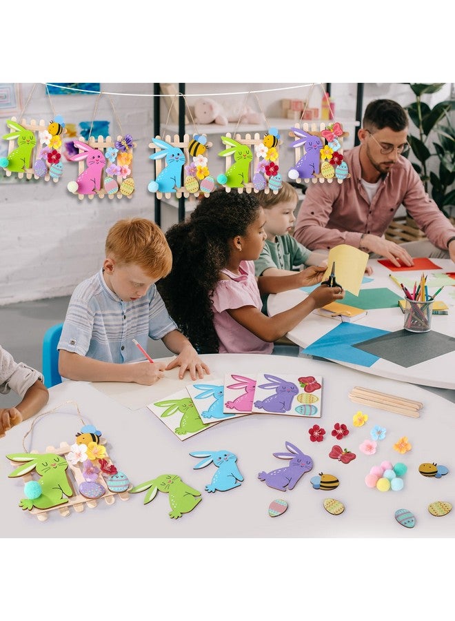 Geelin Geelin 24 Set Easter Craft Kits DIY Wooden Bunny Egg Bee Butterfly Ornaments with Artificial Flowers and Stick Make You Own Easter Handmade Artwork for Spring Party Favors Home Activity Decoration  - Image 5