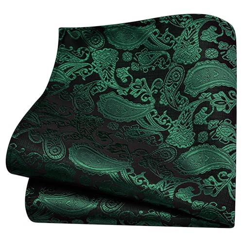 GUSLESON Emerald Green Mens Paisley Wedding Necktie Pocket Square Cufflinks and Lapel Pin Brooch Set (IN6105-53) - Image 4