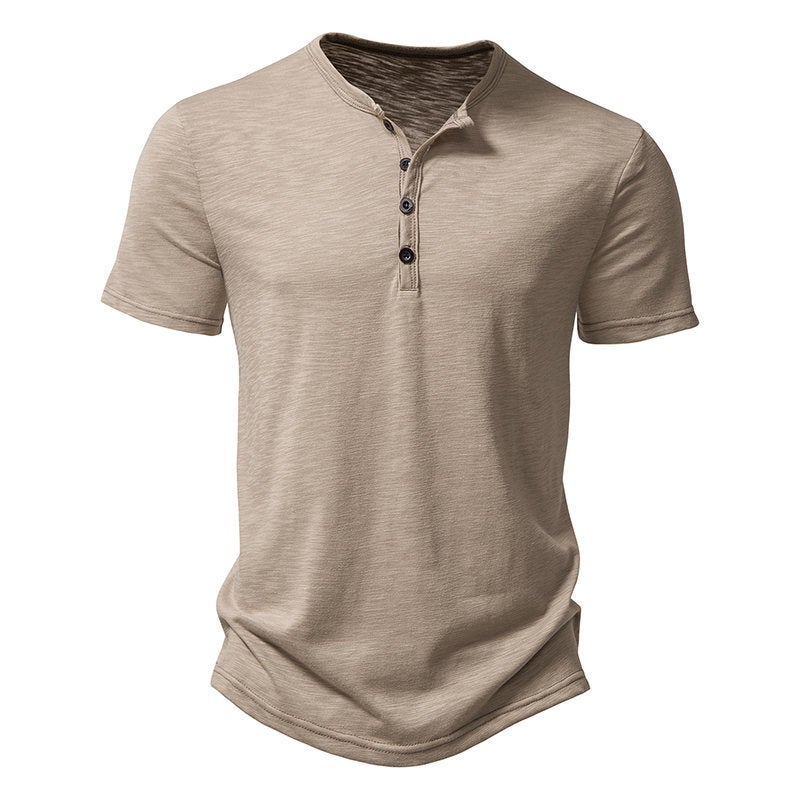 New Men'S Short Sleeve T-Shirt Bamboo Cotton Henry Collar Fashion Short Sleeve T-Shirt - Image 1