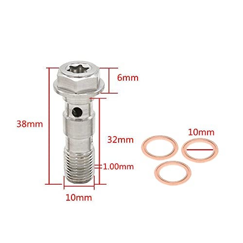 LE LEFOSSI Universal M10x1.00 Stainless Steel Double Hydraulic Brake Banjo Bolt Screw Brake Fitting Adapter Universal with M10 Copper Washers, Single Banjo Bolt M10x1 Metric Thread - Image 2