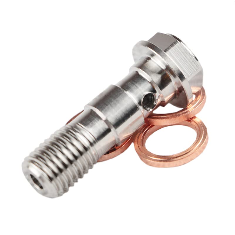 LE LEFOSSI Universal M10x1.00 Stainless Steel Double Hydraulic Brake Banjo Bolt Screw Brake Fitting Adapter Universal with M10 Copper Washers, Single Banjo Bolt M10x1 Metric Thread - Image 4
