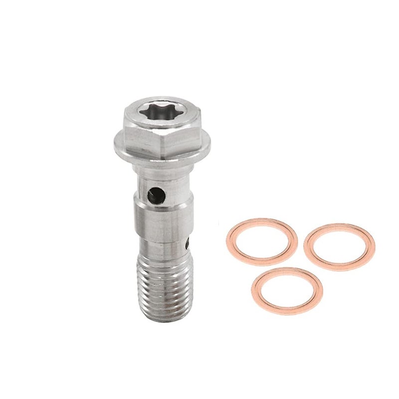 LE LEFOSSI Universal M10x1.00 Stainless Steel Double Hydraulic Brake Banjo Bolt Screw Brake Fitting Adapter Universal with M10 Copper Washers, Single Banjo Bolt M10x1 Metric Thread - Image 5