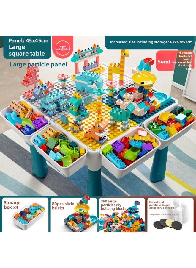 Varied Slide Building Blocks Table Assembled Educational Toys Puzzle 3 To 6 Years Old Boys Children Size Granular Ball Track-Color:Large Particles [extra Large Square Table] 260diy + 80 Slide Building Blocks, Free Storage Box X4 + Accessories  - Image 1