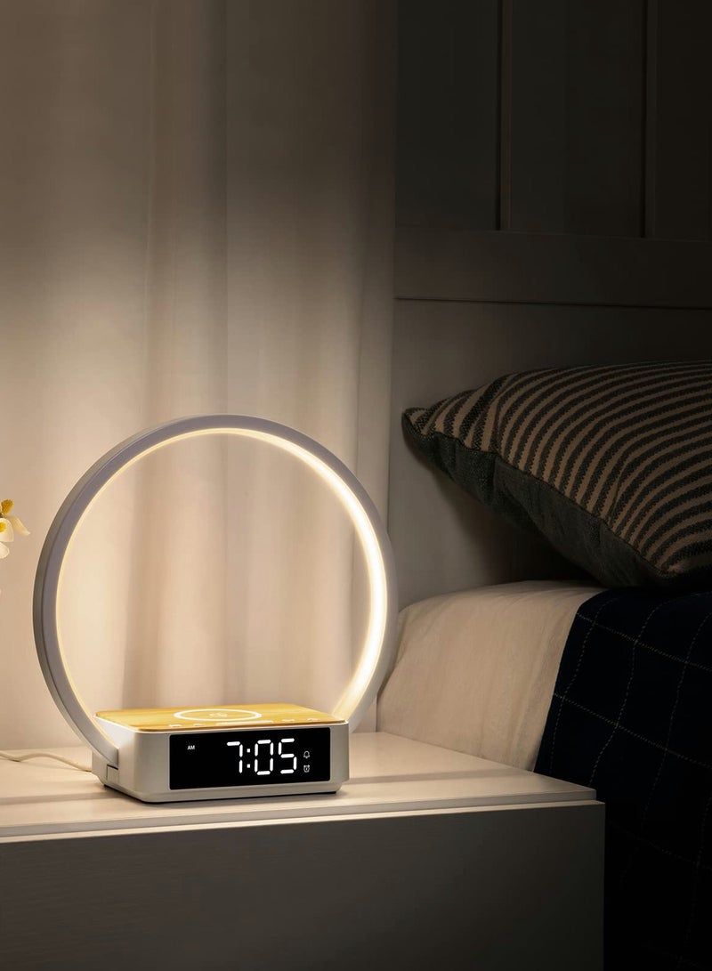 Excefore Bedside Table Lamp, Touch Lamp with Alarm Clock with Wireless Charging Wake-up Light, LED Desk Lamp 3-Grade Dimmable Nightstand Reading Lamp - Image 5