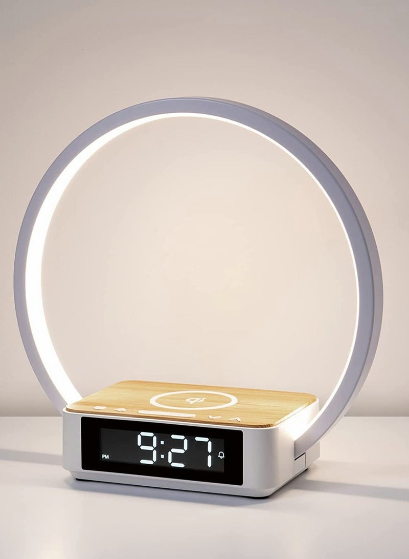 Excefore Bedside Table Lamp, Touch Lamp with Alarm Clock with Wireless Charging Wake-up Light, LED Desk Lamp 3-Grade Dimmable Nightstand Reading Lamp - Image 1