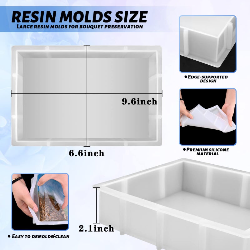 Sakolla 9â€³ Rectangular Silicone Molds for Epoxy Resin, Crystal Deep Casting Epoxy Mold for Flowers Preservation, DIY Artwork, Office Home Decoration - Image 3