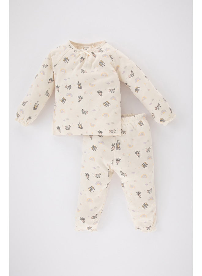 DeFacto Babygirl Regular Fit Crew Neck Long Sleeve Knitted Pyjamas - 2 Pieces  - Image 1