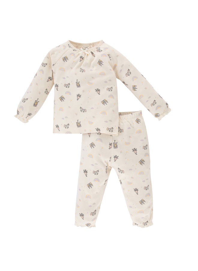 DeFacto Babygirl Regular Fit Crew Neck Long Sleeve Knitted Pyjamas - 2 Pieces  - Image 2