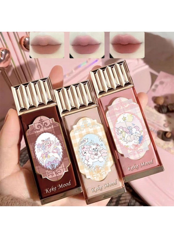 Domality 3Pcs Matte Nude Lip Gloss Set, 3 Colors Silky Velvet Lipstick with Cute Chocolate Shape Package, Non-stick Cup Long Lasting Waterproof Lip Stain Lip Tint, Daily Professional Lip Makeup - Image 1