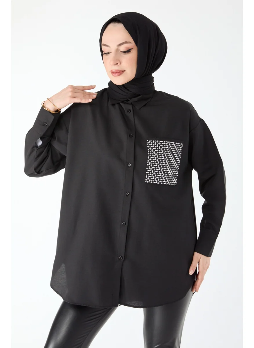 Tofisa 24424-BLACK Stone Detailed Long Sleeve Shirt