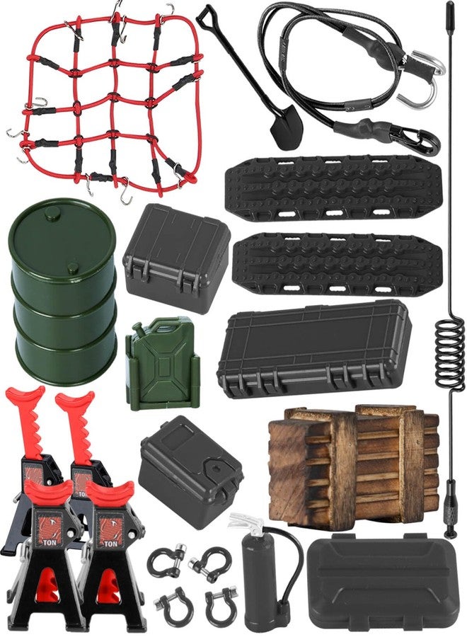 hopsupRC Accessories Simulation Decoration for 1/18 1/24 TRX4M SCX24 RC Crawler,Hydraulic Jack/Oil Drum/Tow Rope/Recovery Board/Wooden Box/Antennas/Mini Luggage/Fire ExtinguisherNet/Toolbox,Black - Image 1