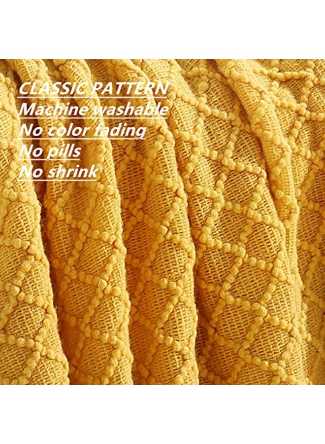 Knitted Decorative Throw Blanket for Couch Sofa Chair Bed，Soft Warm Cozy Light Weight for Spring Summer (130*170CM Yellow) - Image 3