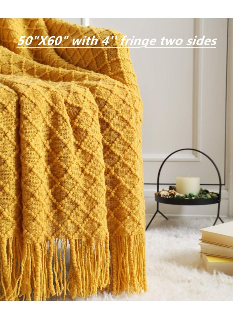 Knitted Decorative Throw Blanket for Couch Sofa Chair Bed，Soft Warm Cozy Light Weight for Spring Summer (130*170CM Yellow) - Image 4