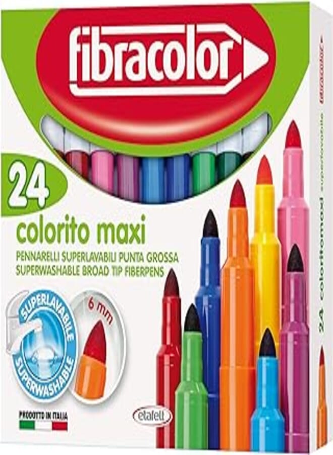 Etafelt 10630SW024SC Fibracolor Colorito Maxi Round Tip Fiber Pens, 6 mm - 24 Colors