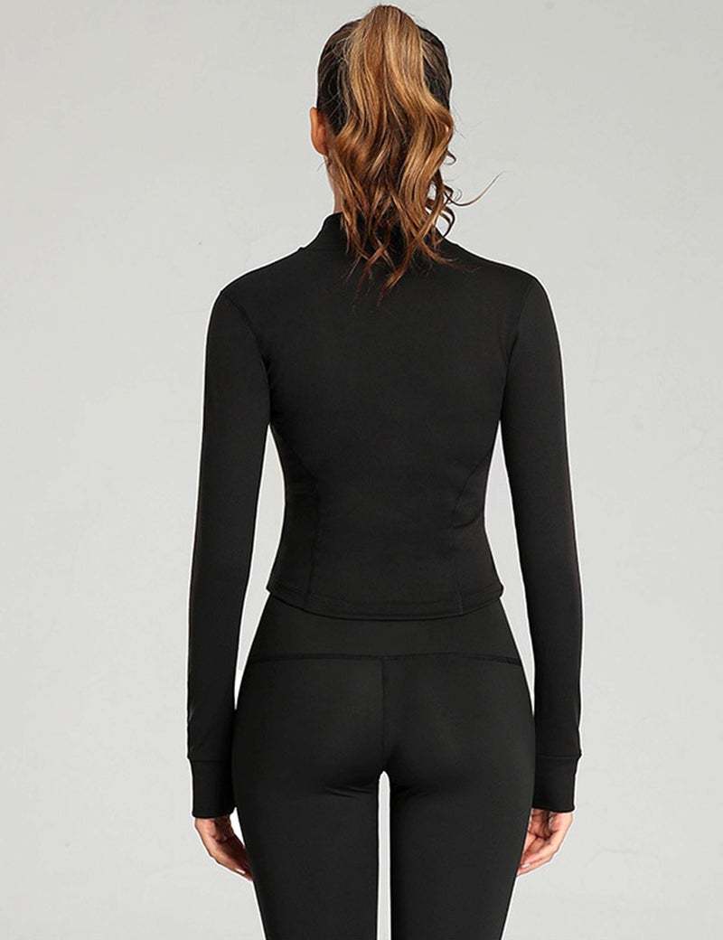 Tanming Women's Full Zip Seamless Workout Jacket Running Yoga Slim Fit Track Jacket (Black-S) - Image 5