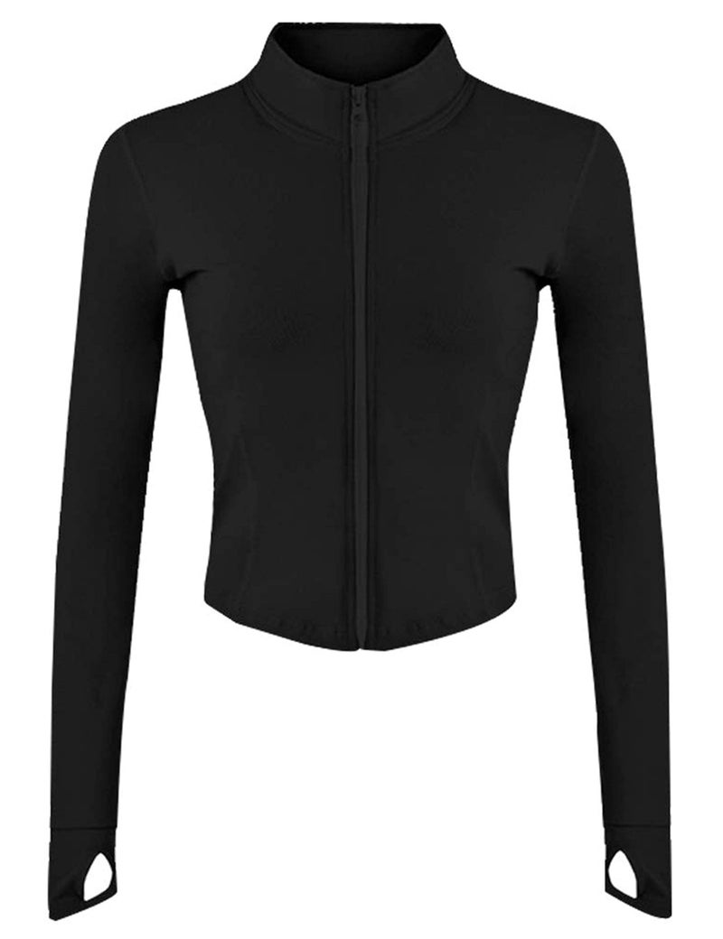 Tanming Women's Full Zip Seamless Workout Jacket Running Yoga Slim Fit Track Jacket (Black-S) - Image 1