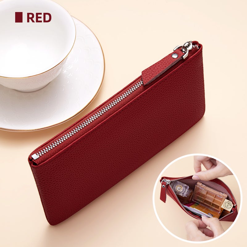 banyanu Leather Cosmetic Bag, Simple And Convenient Handbag, Small And Exquisite Storage Bag (Red) - Image 1