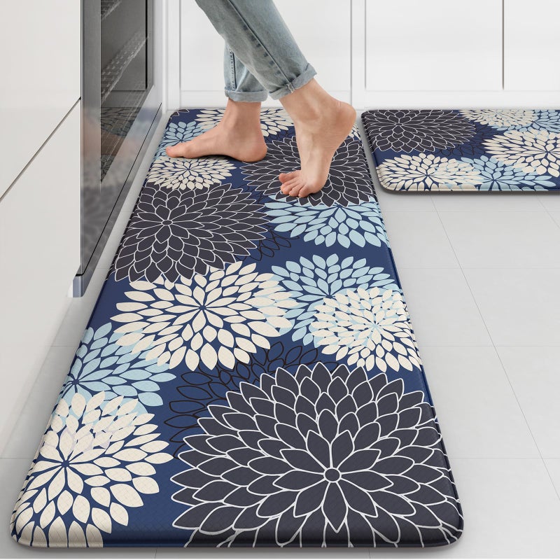 Collive Anti Fatigue Kitchen Mats 2PCSBoho Kitchen Rugs Non Slip Rubber BackingFarmhouse Waterproof Kitchen Mat for FloorCushioned Standing Mat for KitchenLaundrySinkDeskMutilBlue