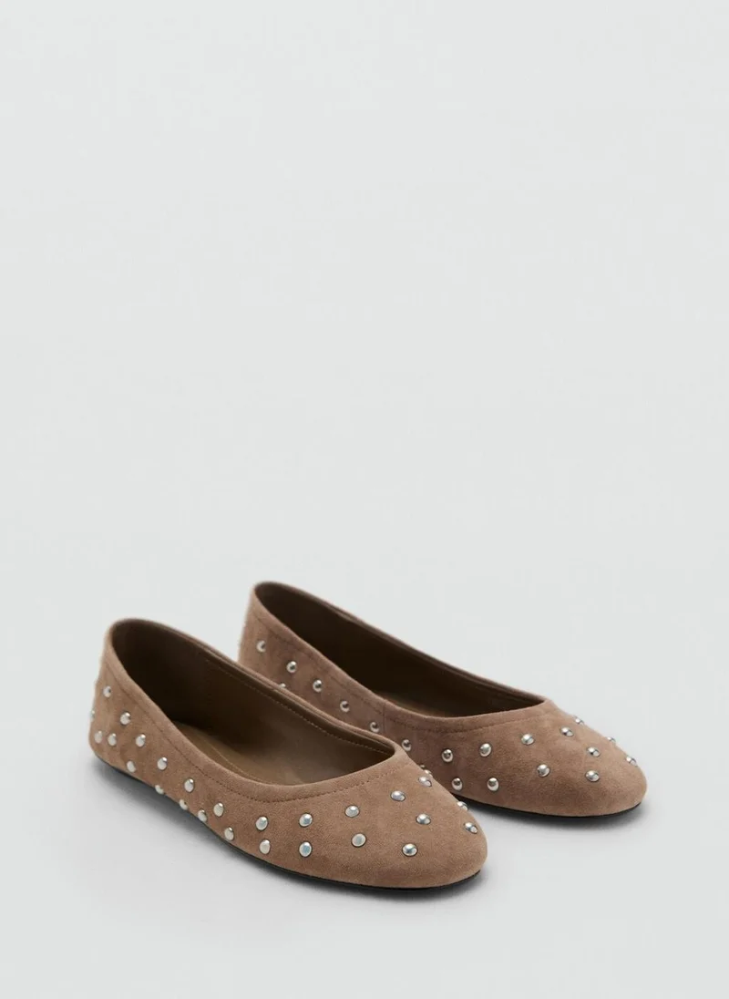 MANGO Studded leather ballet flats