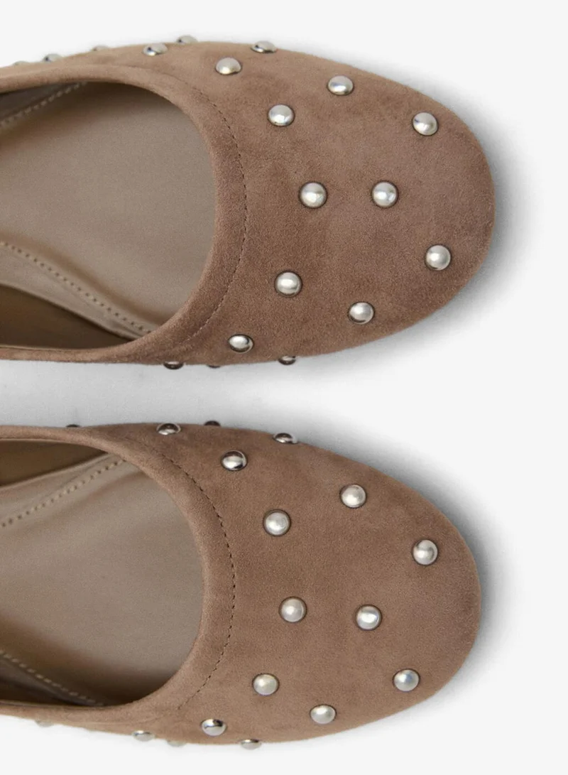 MANGO Studded leather ballet flats