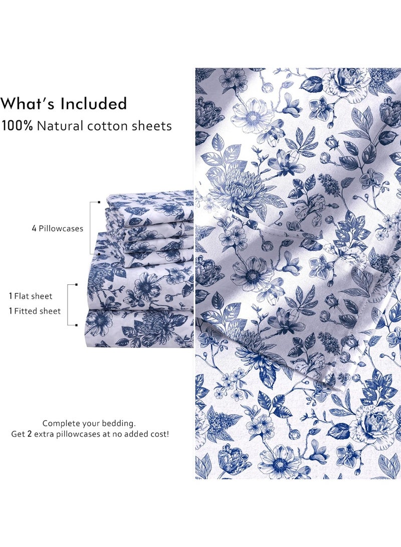 RUVANTI 6 Pcs Cotton Sheets - 100% Natural Cotton Soft, Lightweight & Breathable Crispy Percale Bed Sheets, Queen Sheet Set 16" Deep Pockets, Wild Flower - Image 5
