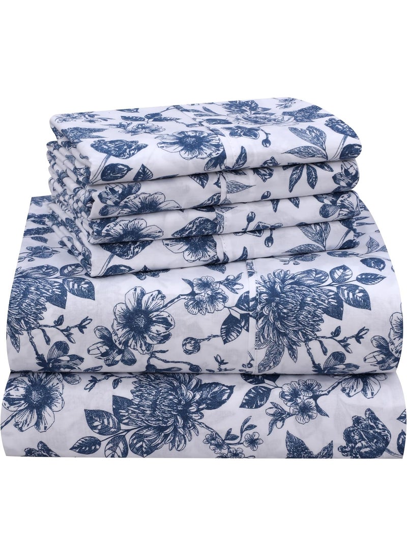 RUVANTI 6 Pcs Cotton Sheets - 100% Natural Cotton Soft, Lightweight & Breathable Crispy Percale Bed Sheets, Queen Sheet Set 16" Deep Pockets, Wild Flower - Image 4