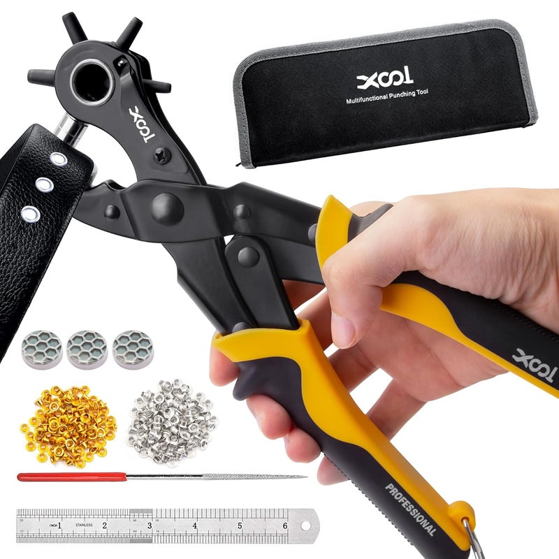 XOOL 2 in 1 Leather Hole Punch Eyelet Tool Kit, 3/16" 4.5mm Metal Eyelets for Fabric, Hole Puncher, Eyelet Pliers for Shoes Leather Clothes Belt - Image 1